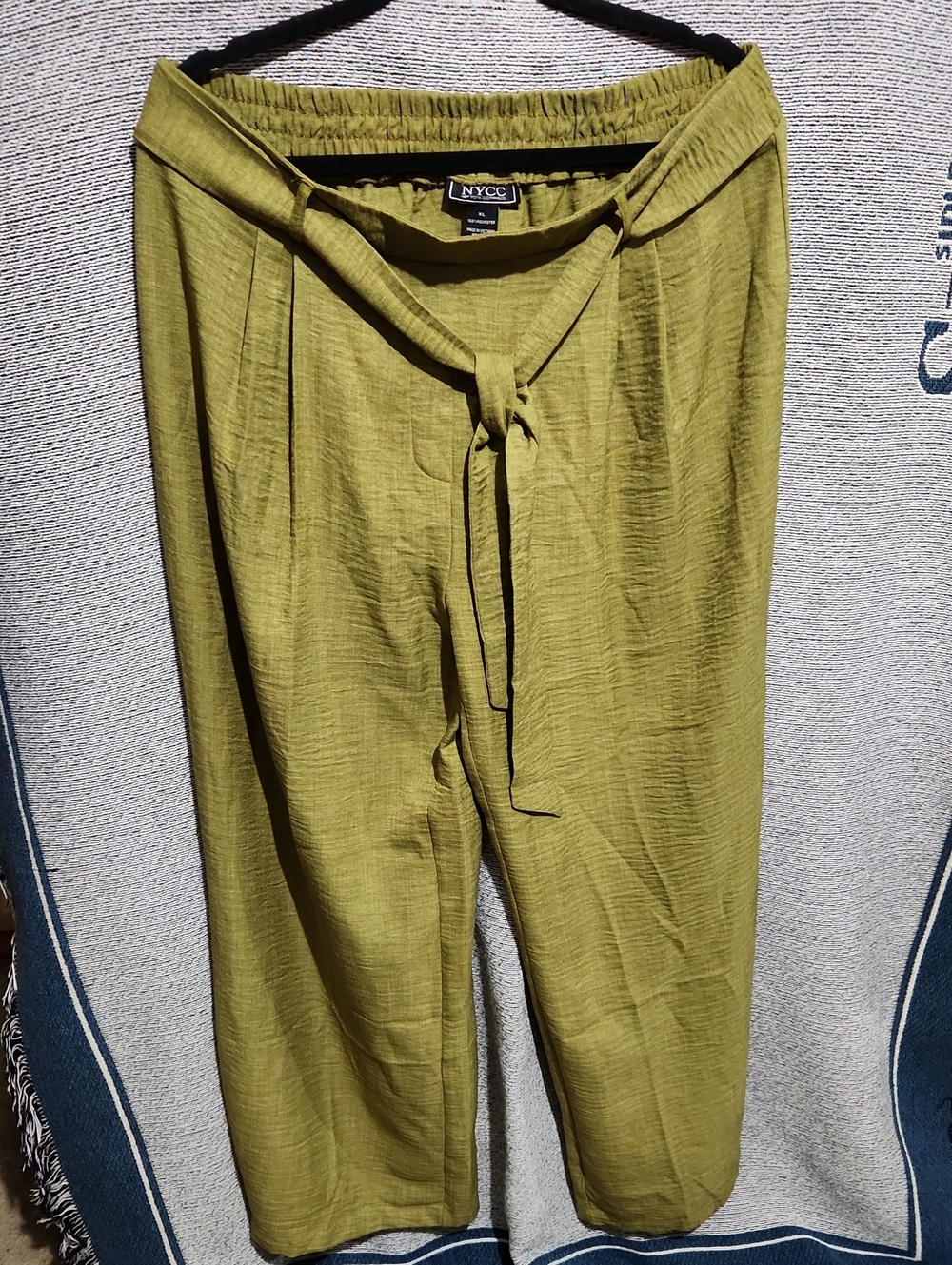 NYCC Olive Tie-Waist Wide-Leg Chinos